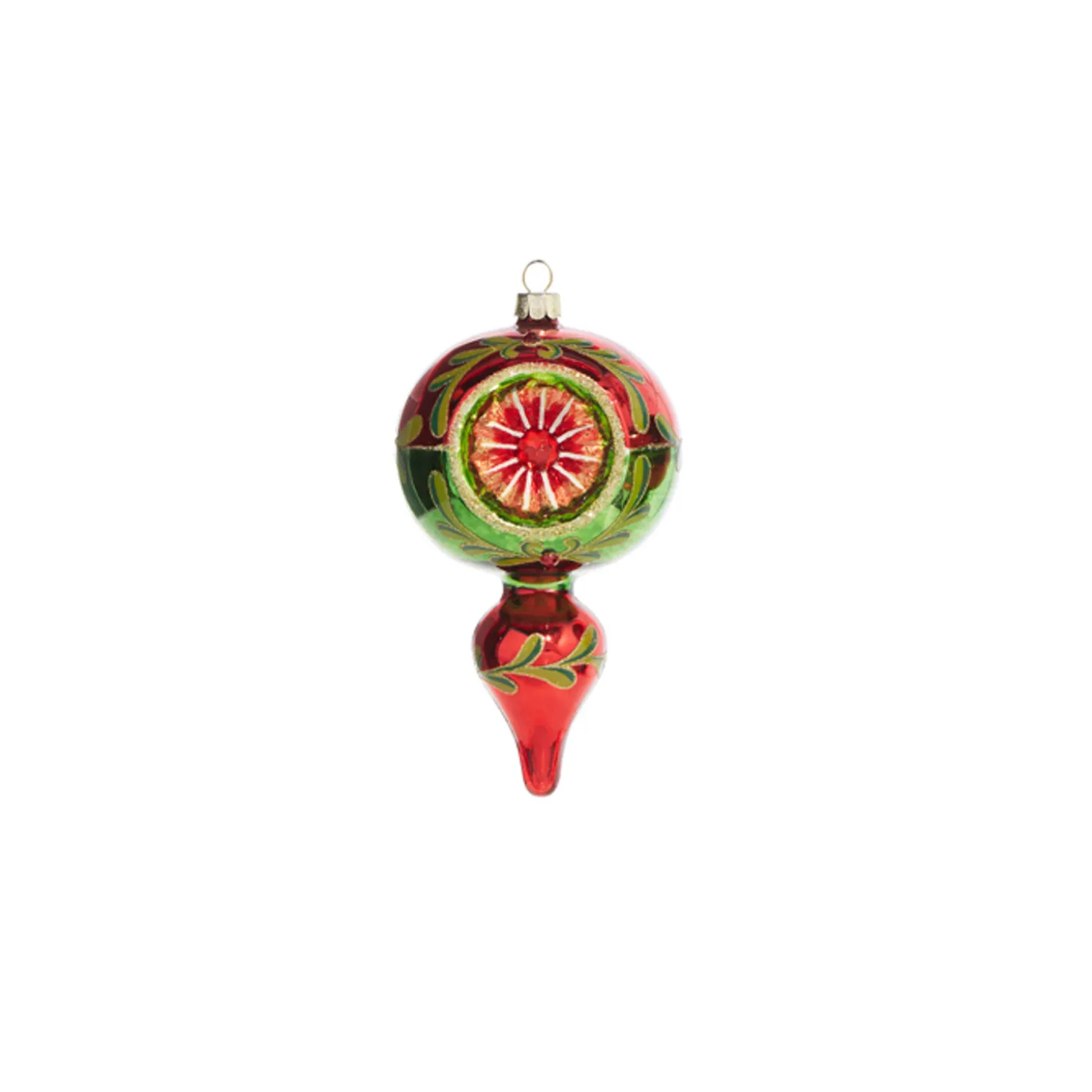 Raz 5" Green And Red Finial Reflector Glass Christmas Ornament 4320017
