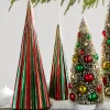 Raz 14" Green And Red Ribbed Glass Trees Figure Set Of 2 4424654