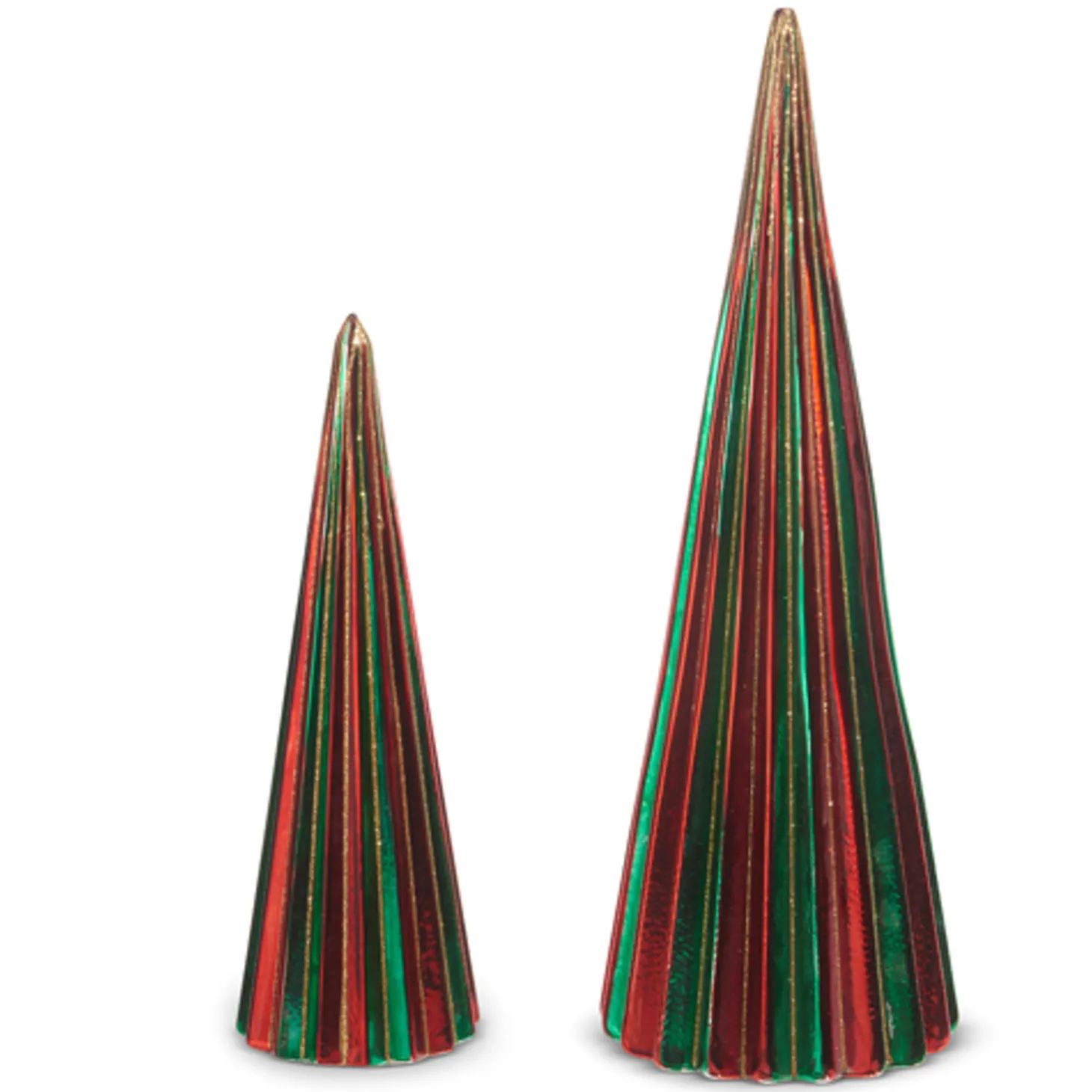 Raz 14" Green And Red Ribbed Glass Trees Figure Set Of 2 4424654