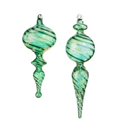 Raz 9" Green Blown Finial Glass Christmas Ornament 4324515