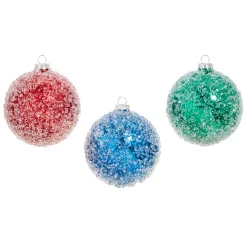 Raz 4" Green, Blue Or Red Iced Ball Glass Christmas Ornament 4324542
