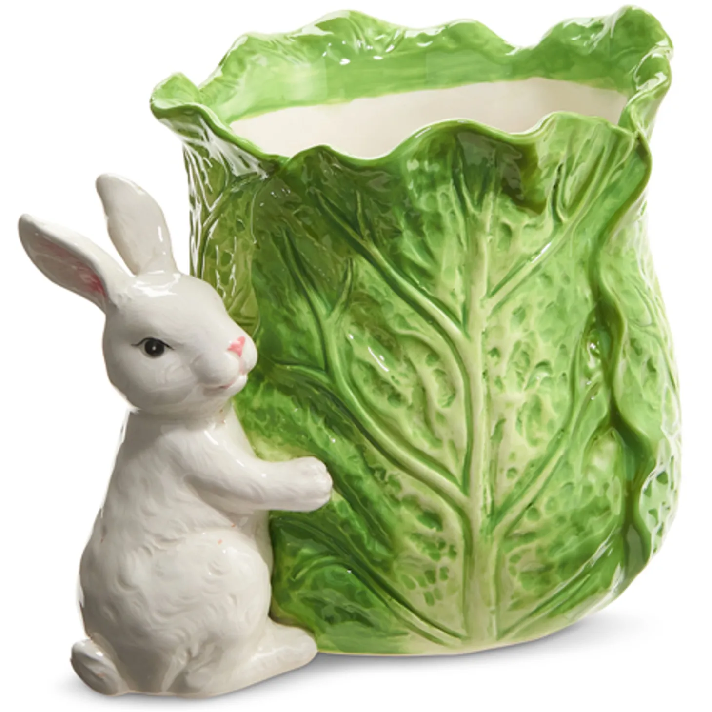 Raz 9" Green Cabbage Container With Bunny Easter Decoration 4411108