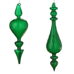 Raz 11.25" Green Finial Glass Christmas Ornament 4122879