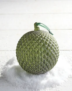 Raz 6" Green Quilted Ball Glass Christmas Ornament 4022885