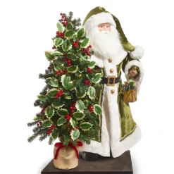 Raz 37" Green Santa With Lighted Tree Christmas Decoration 4415594