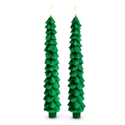 Raz 10.5" Green Tree Battery Operated Taper Candle With Lighted Flickering Wick Set Of 2 4432921