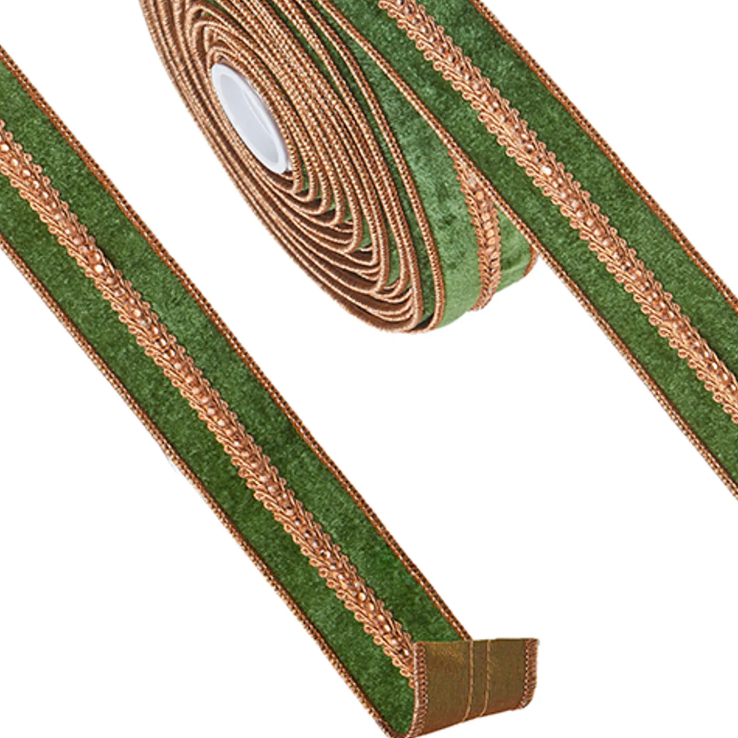Raz 1.5" Green Velvet Christmas Ribbon With Gold Jewels R4227719