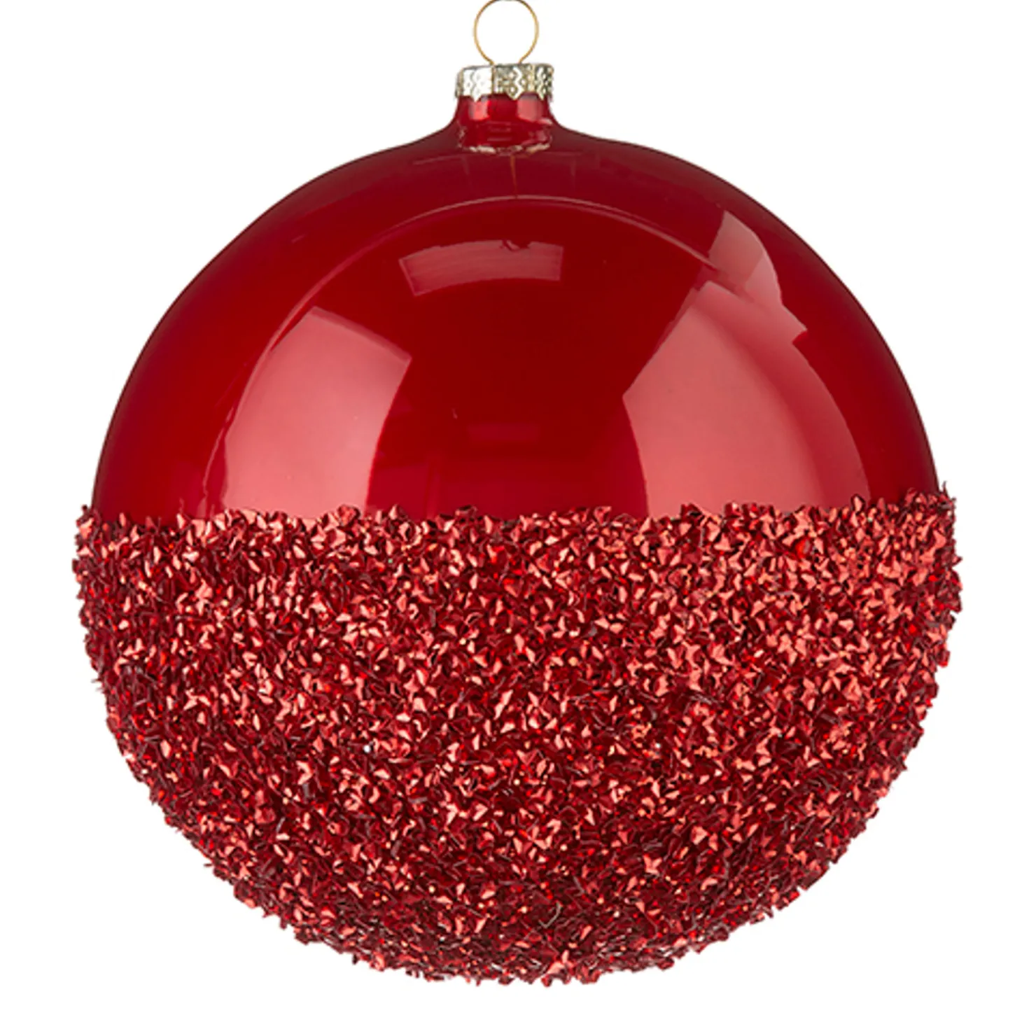 Raz 6" Half Glittered Red Glass Ball Christmas Ornament 4224608