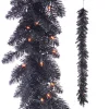 Raz 6' Halloween Black Tinsel Garland Pre-lit With Orange Lights G4352022