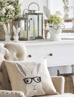 Raz 18" Hipster Bunny With Glasses Easter Throw Pillow 4345517