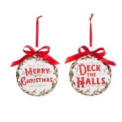Raz 5" Holiday Greetings Disc Glass Christmas Ornament 4324605