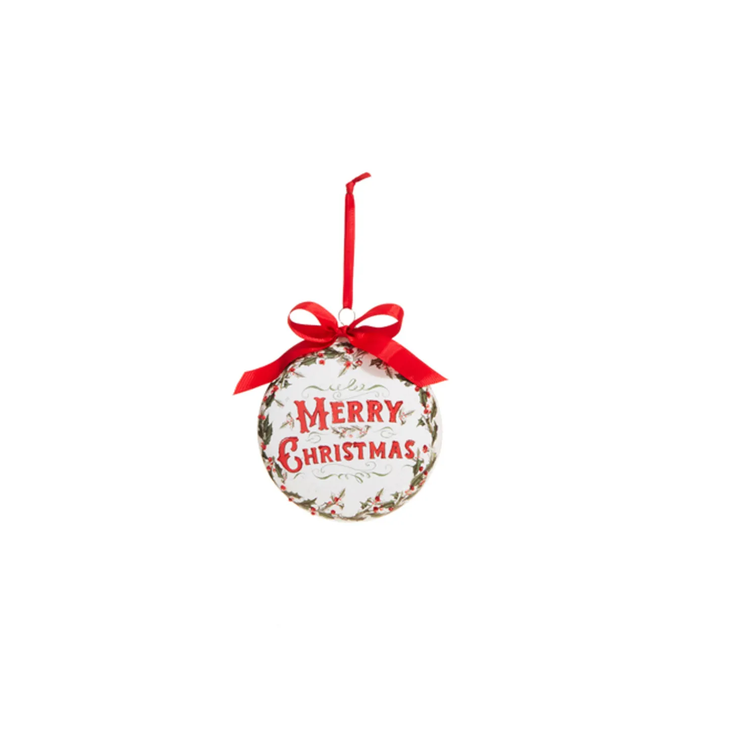 Raz 5" Holiday Greetings Disc Glass Christmas Ornament 4324605