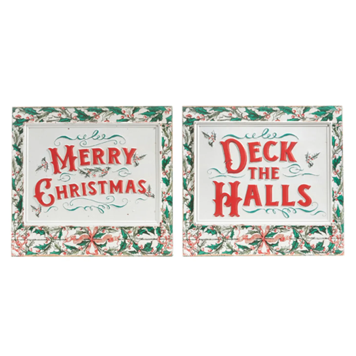 Raz 16.75" Holiday Greetings Embossed Wall Signs Set Of 2 4312381