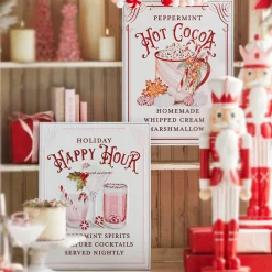 Raz 18" Holiday Refreshments Christmas Cocktails Or Hot Cocoa Metal Embossed Sign 4359013