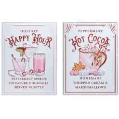 Raz 18" Holiday Refreshments Christmas Cocktails Or Hot Cocoa Metal Embossed Sign 4359013