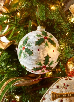 Raz 5" Holly Leaf Glass Ball Christmas Ornament 4322867