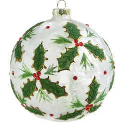 Raz 5" Holly Leaf Glass Ball Christmas Ornament 4322867