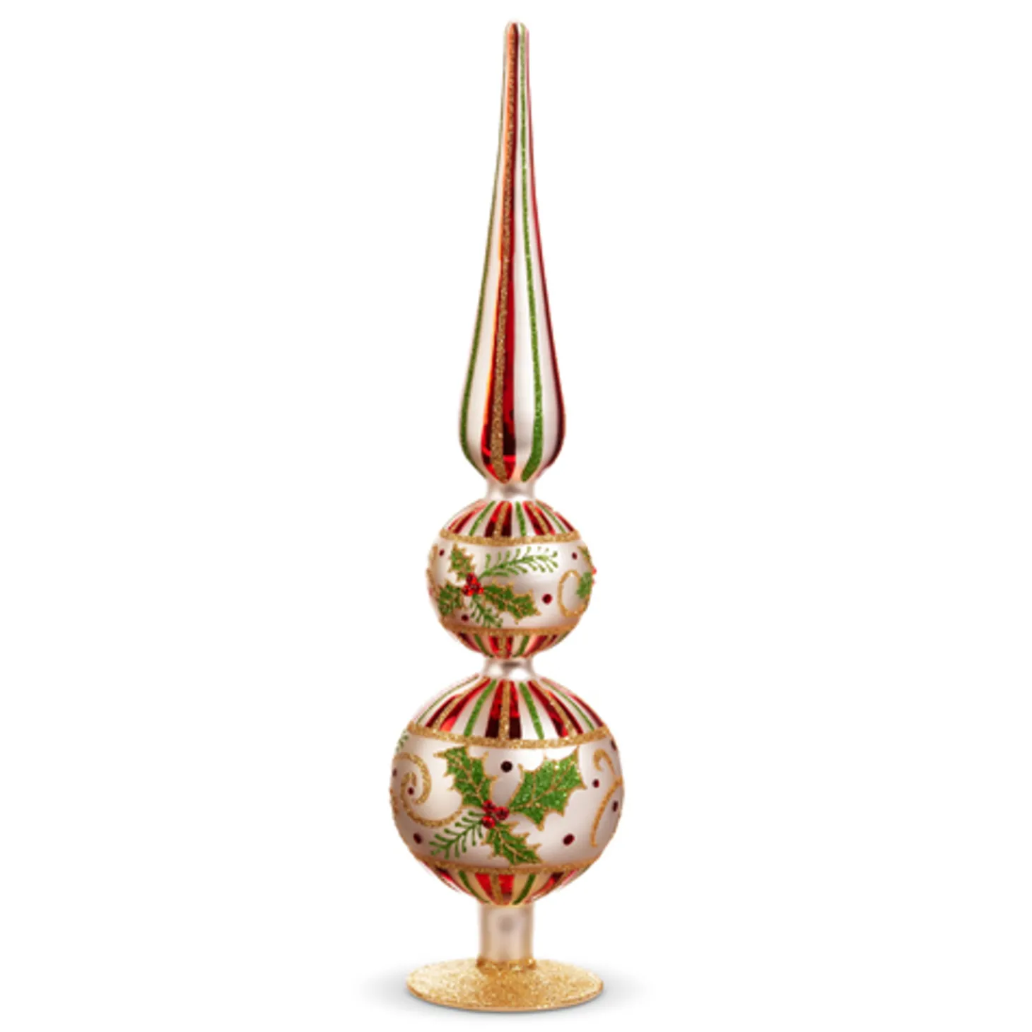 Raz 16.5" Holly Leaf Glass Christmas Finial Decoration 4424546