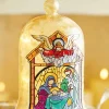 Raz 9" Holy Family Faux Stained Glass Lighted Cloche Christmas Decoration 4116345