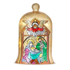 Raz 9" Holy Family Faux Stained Glass Lighted Cloche Christmas Decoration 4116345