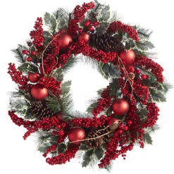 Raz 28" Iced Berry And Ornament Christmas Wreath W4302480
