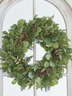 Raz 27" Iced Mixed Greenery, Eucalyptus And Pinecone Christmas Wreath W4102617