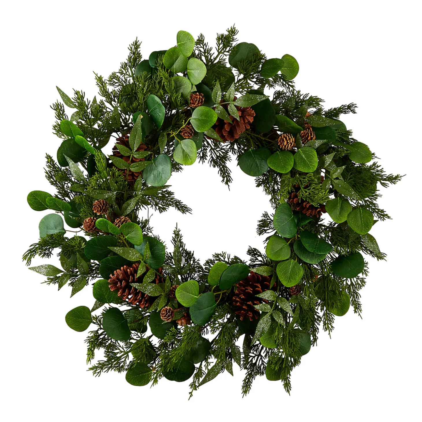 Raz 27" Iced Mixed Greenery, Eucalyptus And Pinecone Christmas Wreath W4102617