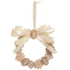 Raz 4.5" Ivory And Gold Vintage Jeweled Brooch Wreath Christmas Ornament 4413506