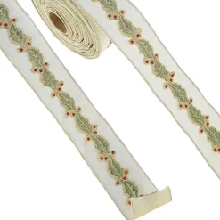 Raz 2.5" Ivory Holly Leaf Wired Christmas Ribbon R4327707