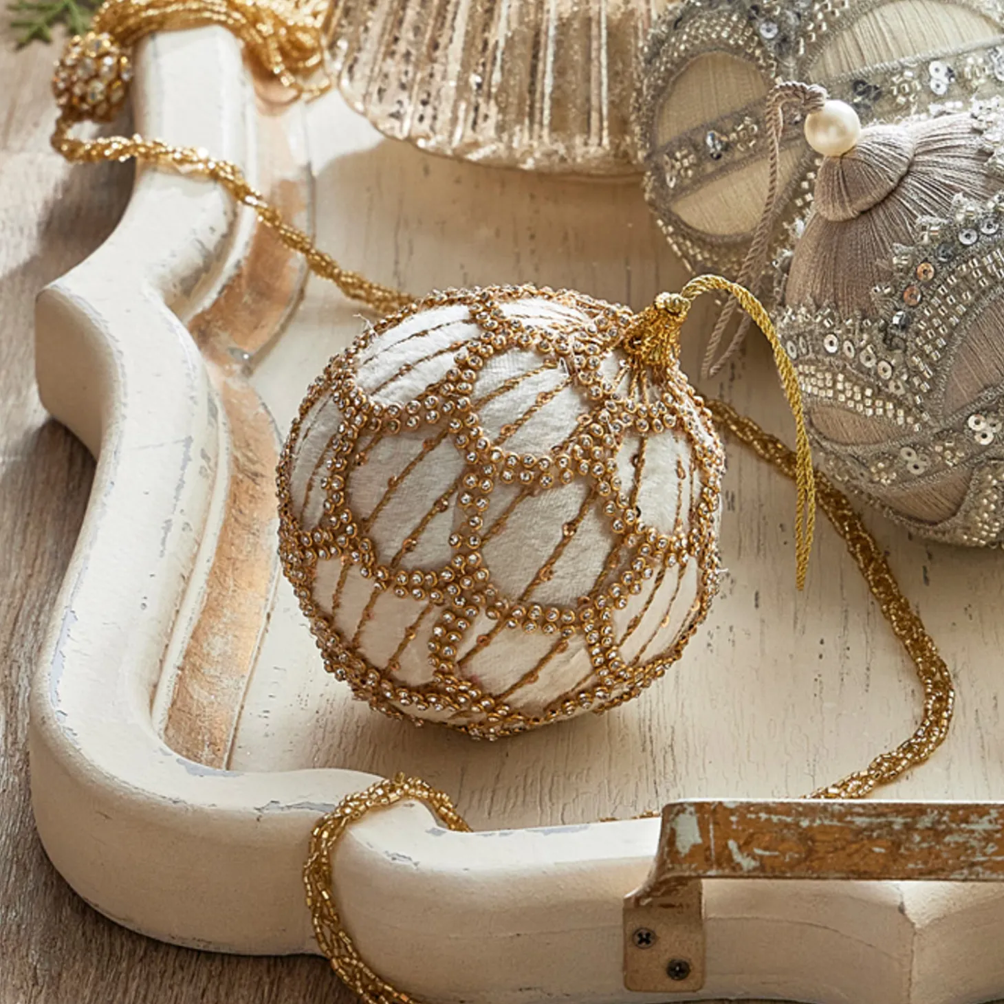 Raz 4" Ivory Jeweled Velvet Ball Christmas Ornament 4327300