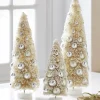 Raz 15" Ivory Snowy Bottle Brush Trees With Ornaments Christmas Decoration Set Of 3 4319029