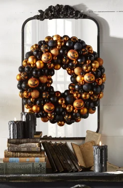Raz 21" Jack O Lantern And Tinsel Ball Halloween Wreath W4432702