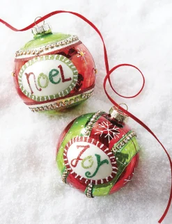 Raz 4" Joy Or Noel Glass Ball Christmas Ornament 4112513