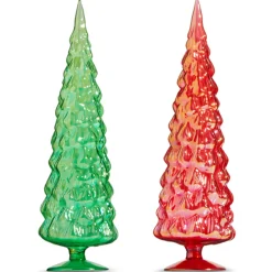 Raz 18" Large Iridescent Red Or Green Glass Tree Christmas Decoration