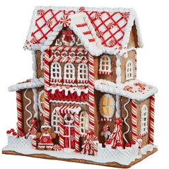 Raz 13" Large Lighted Peppermint Gingerbread Christmas House 4316276