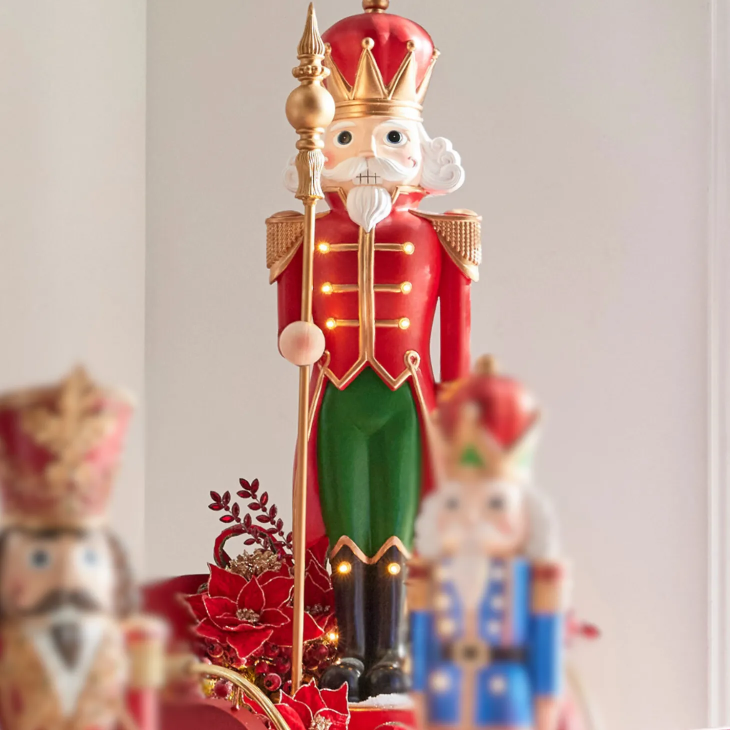 Raz 47" Large Lighted Red And Green Nutcracker With Staff Christmas Figure 4401662