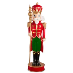 Raz 47" Large Lighted Red And Green Nutcracker With Staff Christmas Figure 4401662