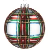Raz 5" Large Plaid Ball Glass Christmas Ornament 4224633
