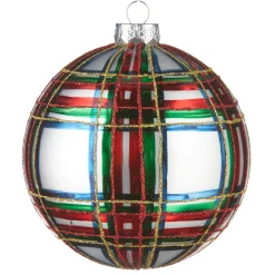 Raz 5" Large Plaid Ball Glass Christmas Ornament 4224633