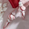 Raz 9.5" Large Red & White Peppermint Striped Finial Glass Christmas Ornament 4322832