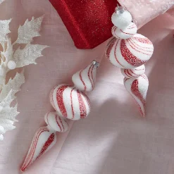 Raz 9.5" Large Red & White Peppermint Striped Finial Glass Christmas Ornament 4322832