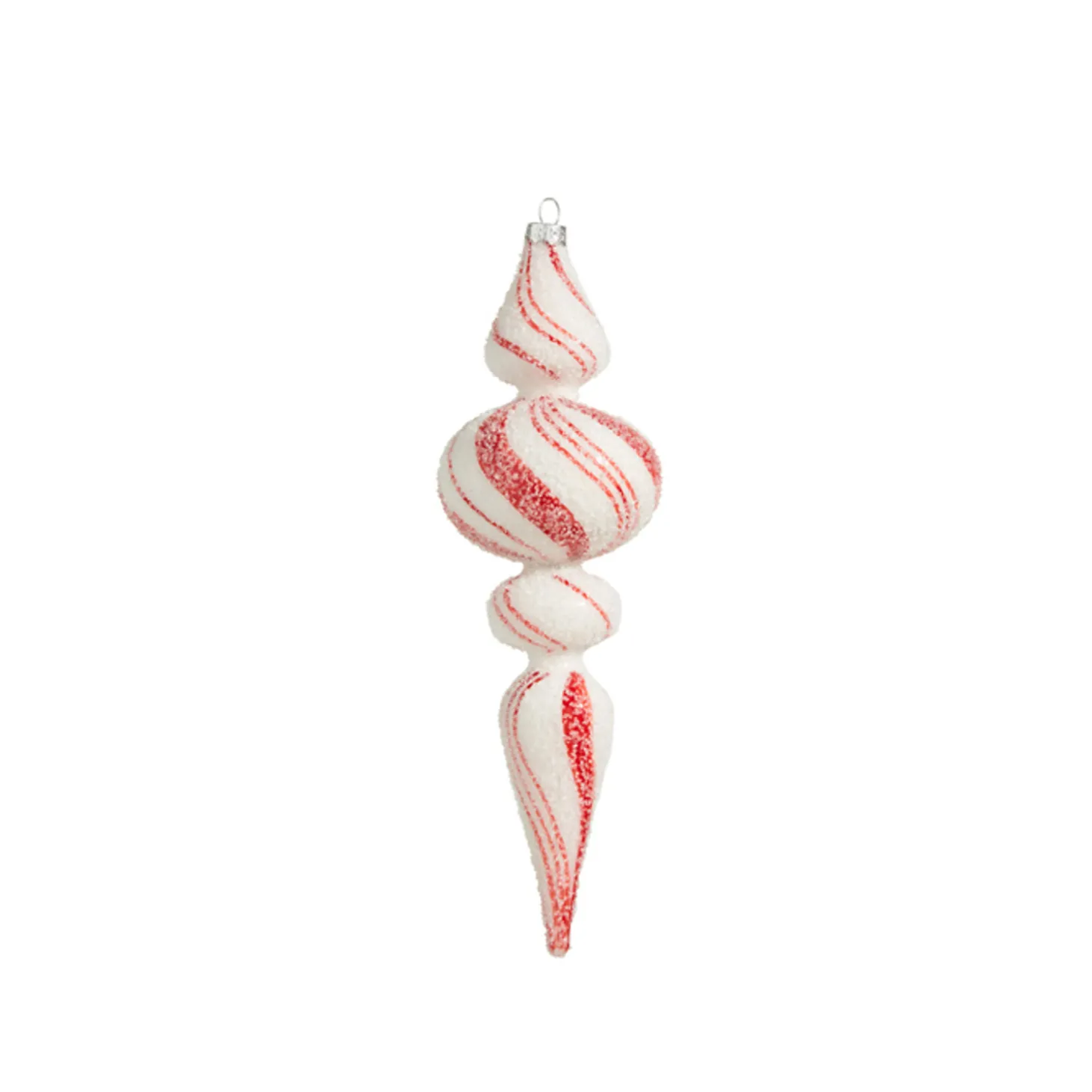 Raz 9.5" Large Red & White Peppermint Striped Finial Glass Christmas Ornament 4322832