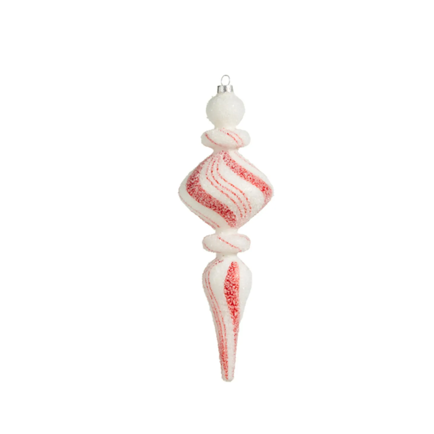Raz 9.5" Large Red & White Peppermint Striped Finial Glass Christmas Ornament 4322832
