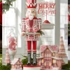 Raz 36" Large Red And White Christmas Peppermint Nutcracker With Serving Tray 4401602