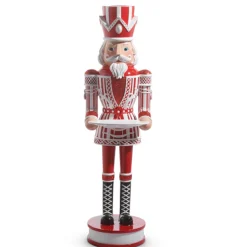Raz 36" Large Red And White Christmas Peppermint Nutcracker With Serving Tray 4401602