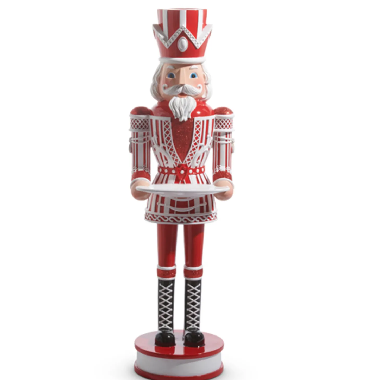 Raz 36" Large Red And White Christmas Peppermint Nutcracker With Serving Tray 4401602