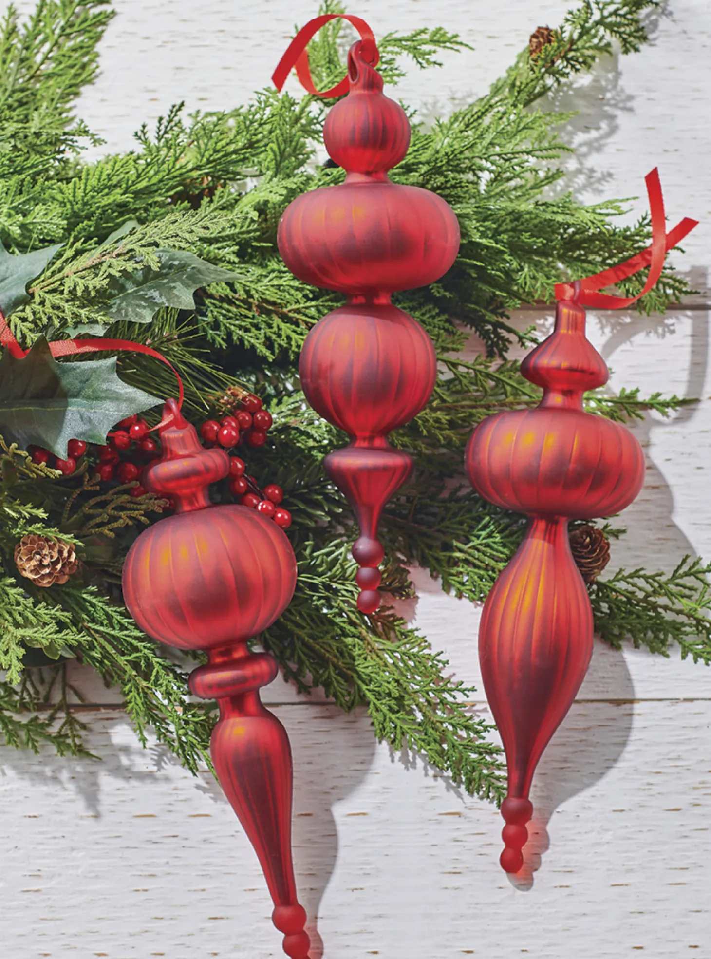 Raz 9.5" Large Red Finial Glass Christmas Ornament 4124579
