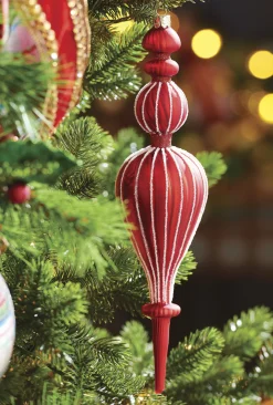Raz 11.5" Large Red Ribbed Finial Glass Christmas Ornament 4222920
