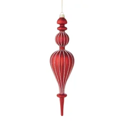 Raz 11.5" Large Red Ribbed Finial Glass Christmas Ornament 4222920