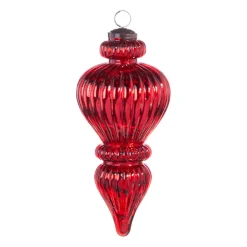 Raz 10" Large Red Ribbed Finial Glass Christmas Ornament 4300722